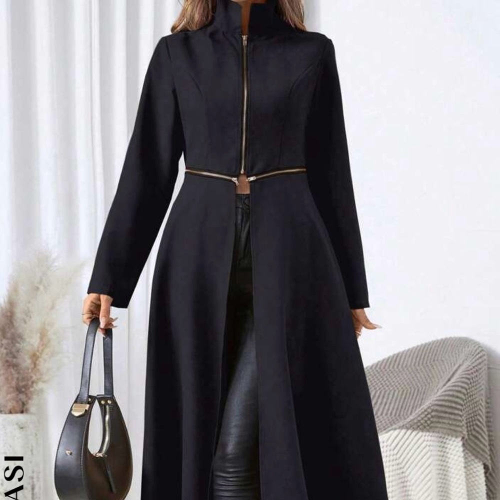 Owind Womens Size M Steampunk Vampire Black Detachable Open Front Trench Coat